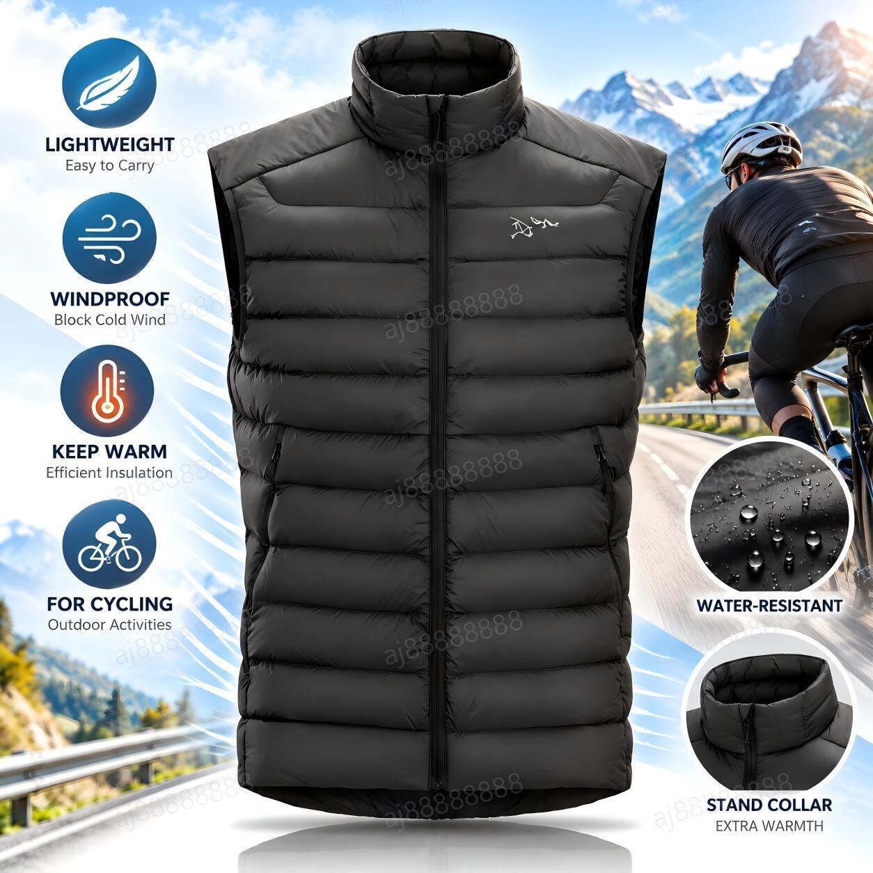 Arcteryxially Unisex Lightweight Cycling Vest Sleeveless Puffer Gilet Stand Collar Full Zip Warm Outdoor Riding Hiking Sports Waistcoat