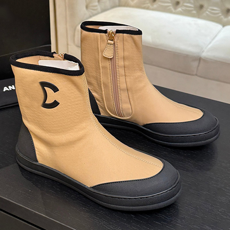 Ladies Contrasting Elastic Cloth Short Boots High Quality Elastic Nylon Fabric Non Slip Rubber Flat Bottom Round Toe Autumn Winter Short Boots