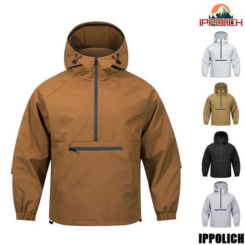 Men Hiking Jacket Outdoor Waterproof Fishing Hooded Sport Jacket Adjustable Drawstring Travel Jacket Mountaineering Fishing Coat Q261008