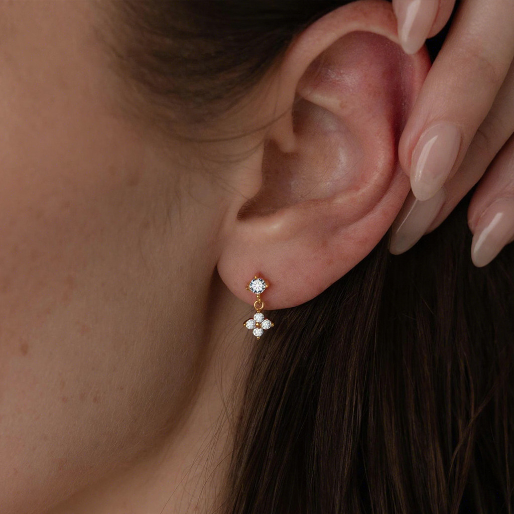 Trendy New Gold Plated Moissanite Flower Pendant Stud 925 sterling silver Geometric Earrings Jewelry Gift