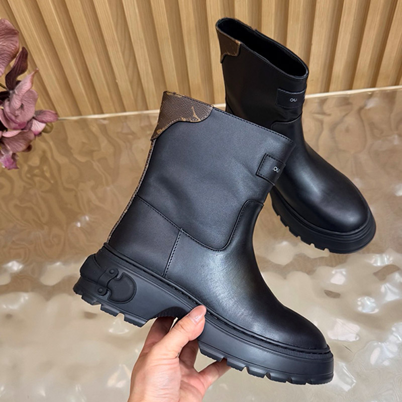 Luxury Squad Chelsea Ankle Boots 26ss Winter Womens Black Calf Leather Old Flower Thick Soled Ankle Wellies Daily Commuting Leisure Collocation