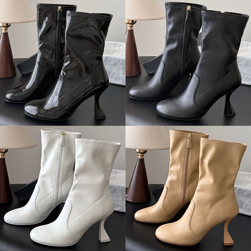 Women Half Boots Designer Luxury Smooth Elastic Ankle Boots Smooth Body Original Customized Exquisite Details Elegant High Heels Banquet Commuter Bo