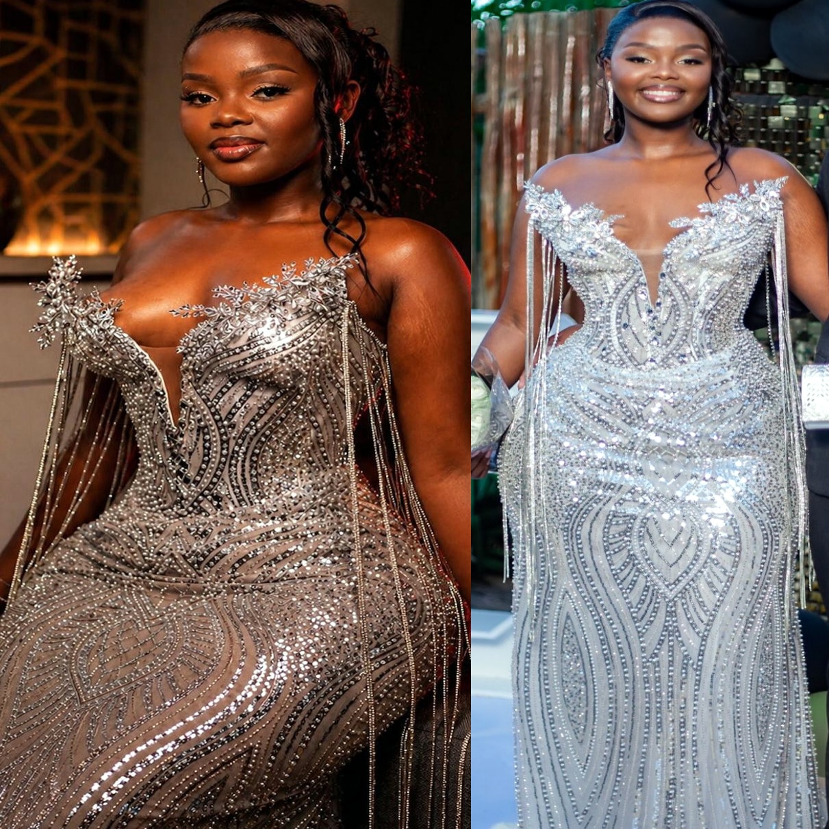 Aso Ebi Silver Mermaid Prom Dress 2026 Crystals Tassels Sequined Lace Sparkly Evening Dresses Birthday Formal Party Reception Second Long Dinner Dre
