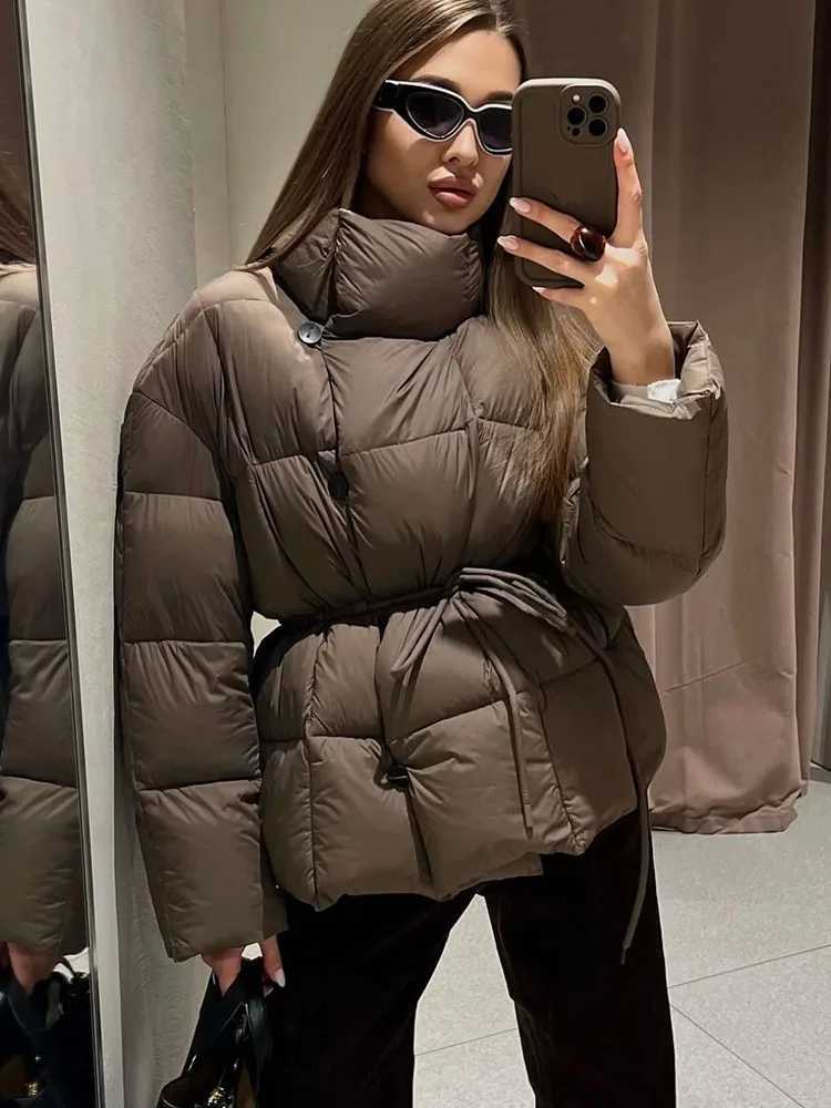 HH Women's Down Parkas Women Winter Warm Short Coat Fashion Female High Collar Long Sleeves Pockets Drawstring Single Breasted Decoration Jacke