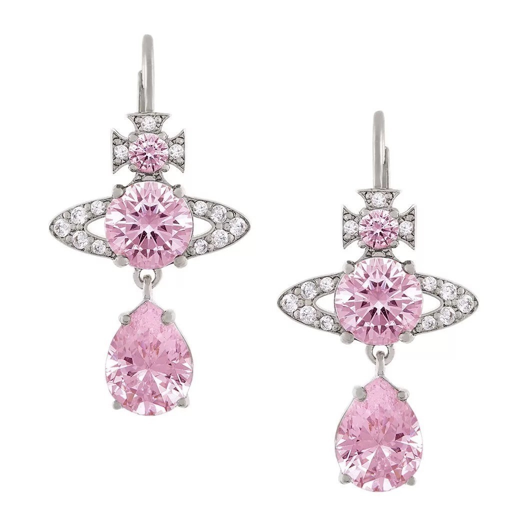 Fashion Designer Silver Plated Pink Water Droplet Zircon Pendant Necklace Earrings Luxurious And Exquisite Gift Suitable For Womens Dates Paired Wit