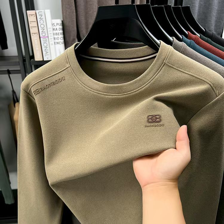 Wholesale Bulk Men's Wool Mulberry Silk Knit T-Shirt Long Sleeve Light Luxury High End Dropshipping New Plain Unbranded Custom Ready Stock Fash