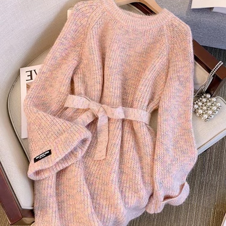 The 2026 New Long And Loose Knitted Sweater Is Suitable For Wearing In Autumn And Winter It Features A Round Neckline And A Pullover Style With An E