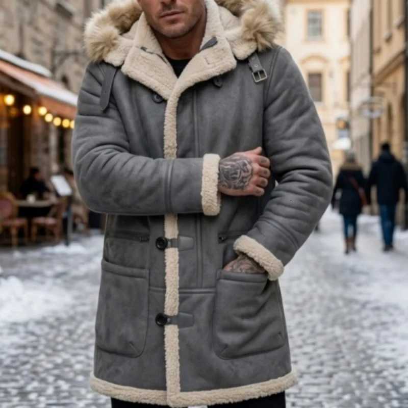 Men's Winter Fleece Jacket Popular Mohair Coat Multiple Pockets Hooded Jacket Outdoor Hiking Men's Clothing Thick Jacket for Men X261008