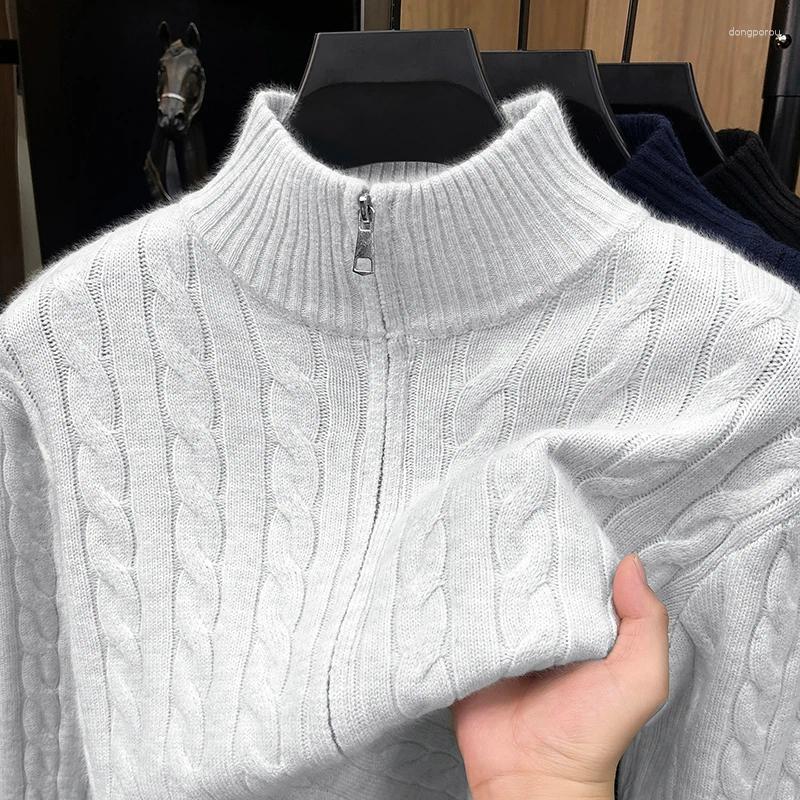 Luxury Double Zipper Stand Collar Knitted Coat High-quality Solid Color Jacquard Men's Casual Comfort Fashion Sweater Cardigan