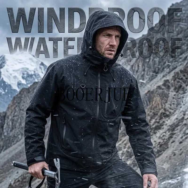 Outdoor Jackets Hoodies Outdoor Hiking Sports Running Men Waterproof Jacket Climbing Cycling Hooded Windbreaker Windproof Loose Cargo Outwear Rain C