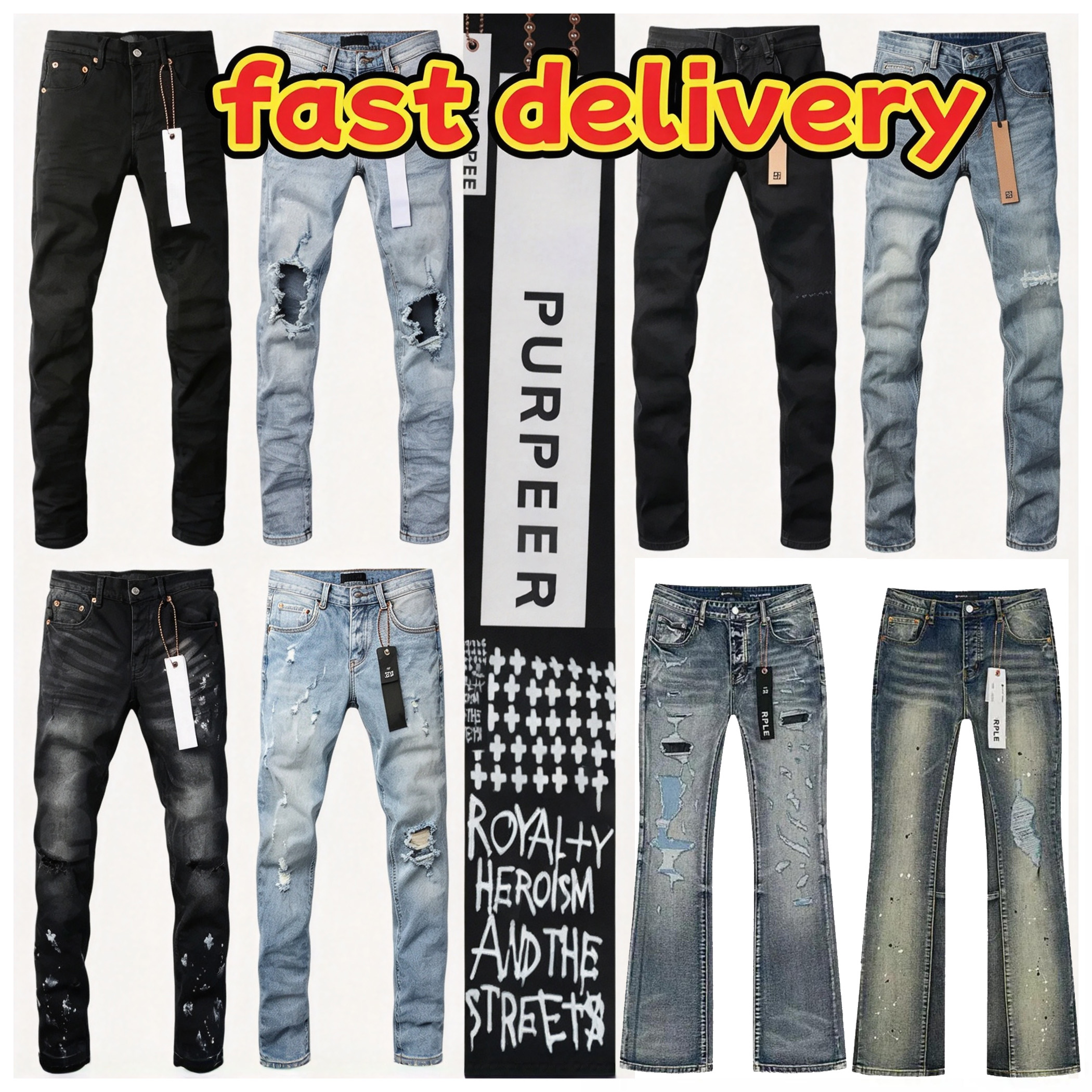Designer Jeans Mens Women Purrpee Fashion Ripped Joggers Baggy Wide Leg Jean Denims For Man Black Hip Hop Distressed Flared Pants High Quality Y2k