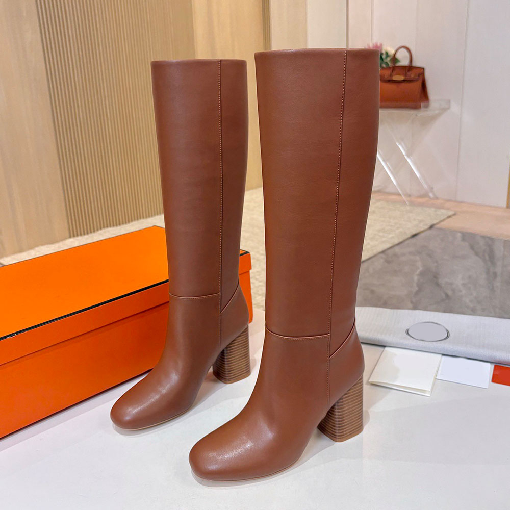 Lisiere 90 Boot Botas altas hasta la rodilla de diseñador de lujo H252078Z Bota hasta la rodilla informal minimalista para mujer Detalle del logotip