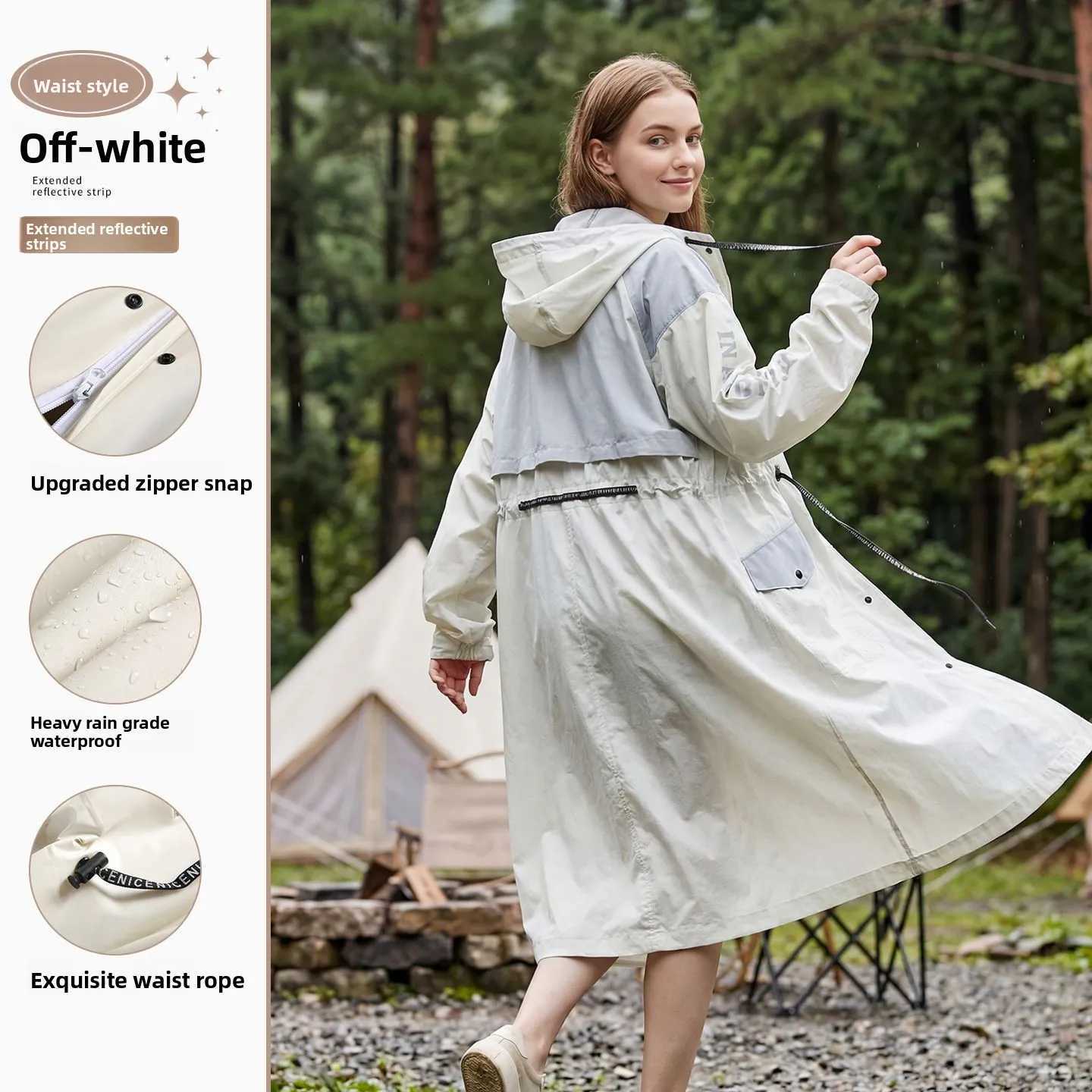 Raincoats Fashion Trench Coat Women's Style Adult Raincoats Long Hooded Cycling Poncho with Large Pockets Portable Rain Jacket for Outdoor Hiki