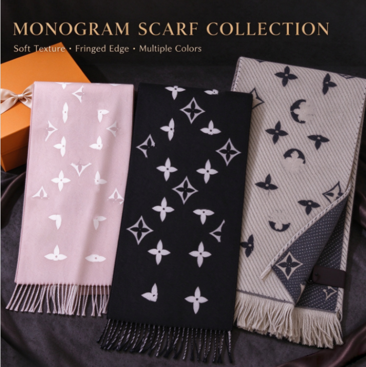 Designer style double-sided scarf for men and women. Classic geometric floral print fringed shawl. Soft and warm imitation cashmere. Suitable for da