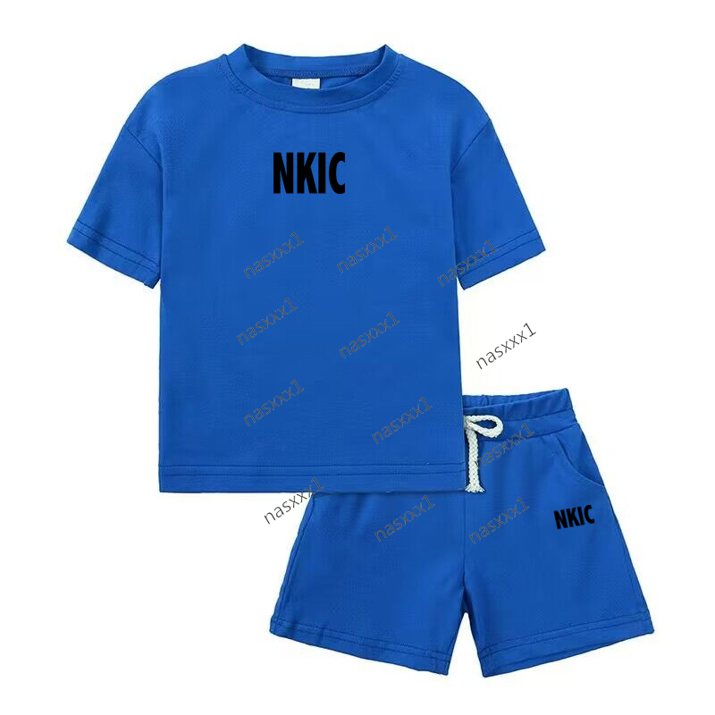 Ensembles de vêtements décontractés pour enfants de marque d'été Lettre pour enfants Imprimé Garçons Pull Bleu T-shirts 2pcs Costume Enfants Garç