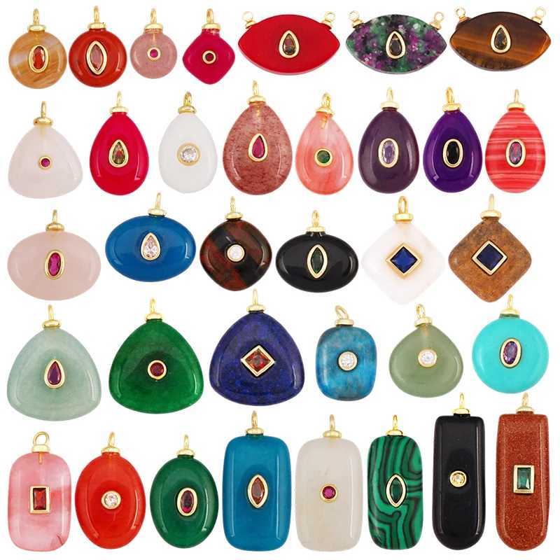 Pendant Necklaces Gemstone Turquoise Malachite Black Agate Pink Quartz Charm Pendant 18K Real Gold Plated Jewelry for Necklace Craft Making S58 X261