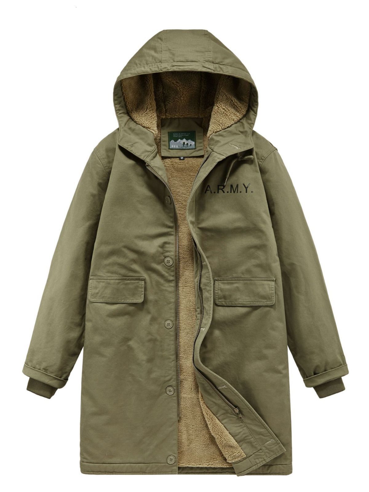 New Winter vintage mid-length jacket, trendy hooded thick cotton coat, men's lamb wool coat Fashion Men