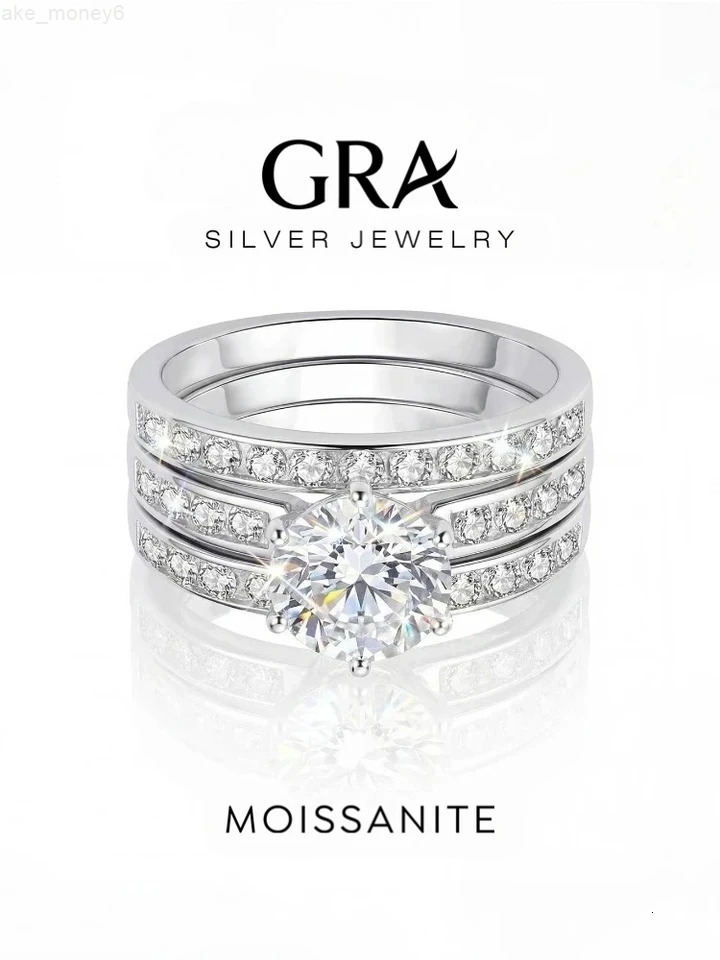 Real 2CT Certified Moissanite Diamond Crown Ring Set For Women Gift 925 Sterling Silver Hot Sale Wedding Fine Jewelry