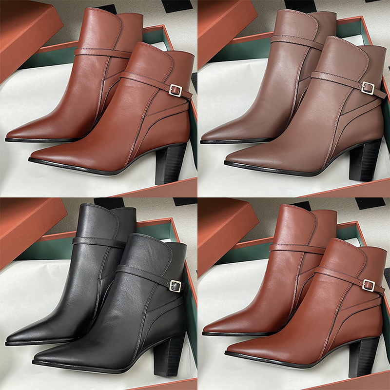 Female Premium Glossy Leather Ankle Boots Ankle Boots Adjustable Metal Buckle High Heels Booties Autumn Winter Evening Party Outfit