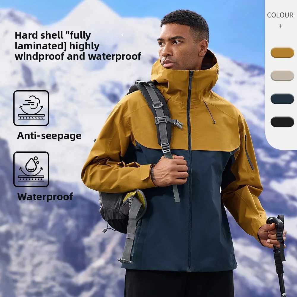 Outdoor Jackets Hoodies Autumn and Winter Hard-Shell Windbreaker Windproof Rainproof Breathable Outdoor Hiking Mountaineering Ski Suit Hooded Jacket