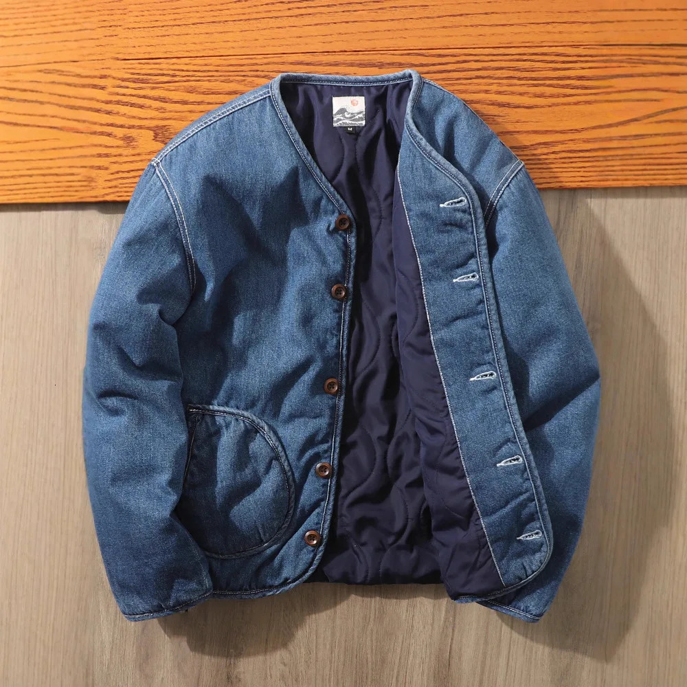 2025 Man Denim Jacket Autumn Winter Fashion Vneck Long Sleeve Male Cargo Coat Singlebreasted Pocket Versatile Men Outerwear 260929