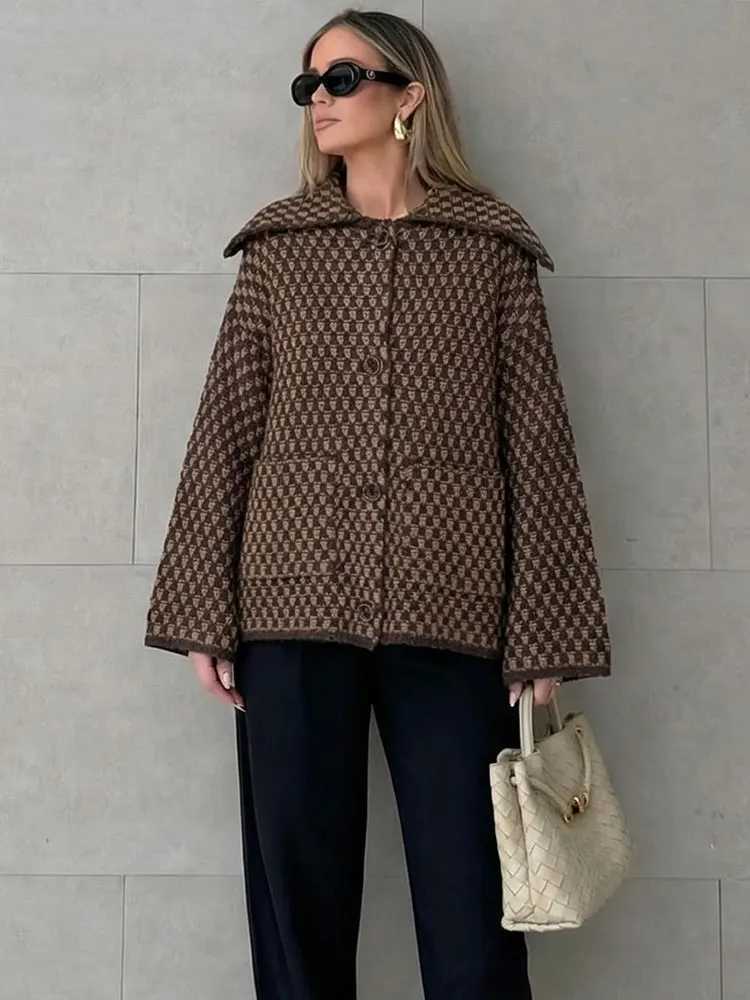 HH Parkas Women's Down 2026 Spring Jacket For Women Loose Casual Knitted Cardigans Lapel Single Breasted Long Sleeve Sweater Coat High Street T