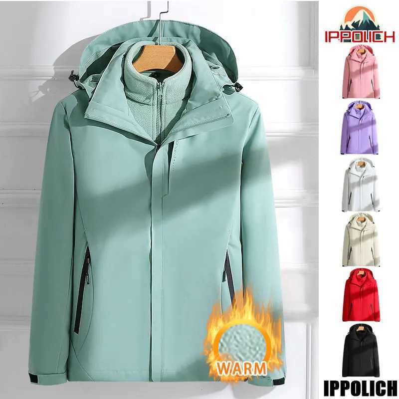 Outdoor Jackets Hoodies Woman Hiking Jacket Winter Outdoor 3 In 1 Waterproof Windproof Coats Warm Thickened Solid Camping Climbing Fleece Hooded Jac