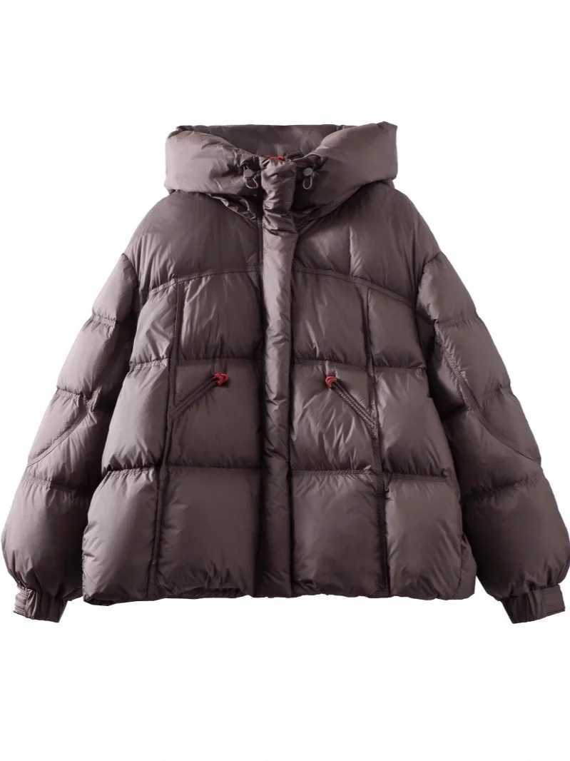 Down Parkas Winter Women's New Hooded Warm Short Cotton Jacket Women's Light Luxury Puff Fashion Thick Long Sleeved Coat Versatile Loose Z