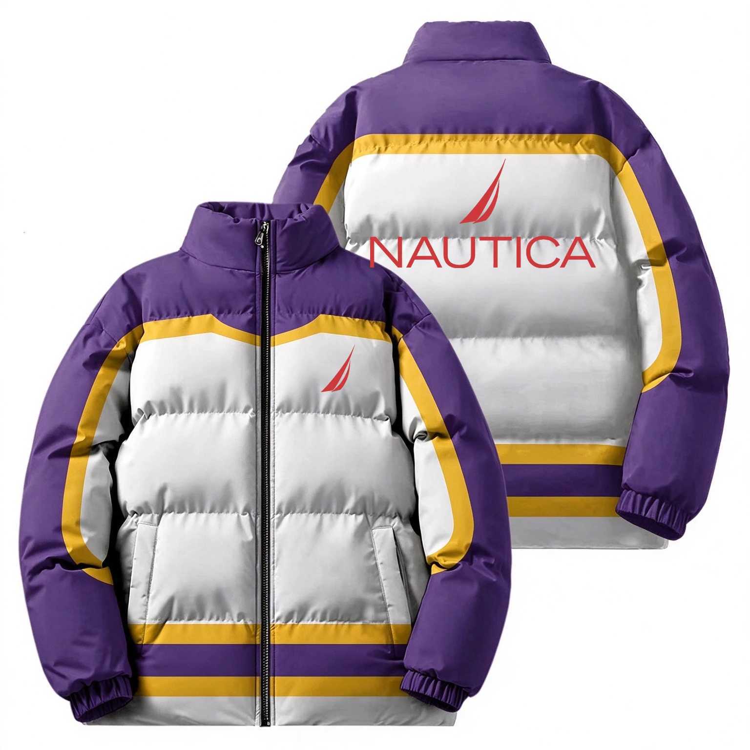 Men's Women's Down Parkas Stand Collar Full-Zip Cotton Jacket with 3D Sailing Print Vintage American Style Men's Winter Cotton Coat J