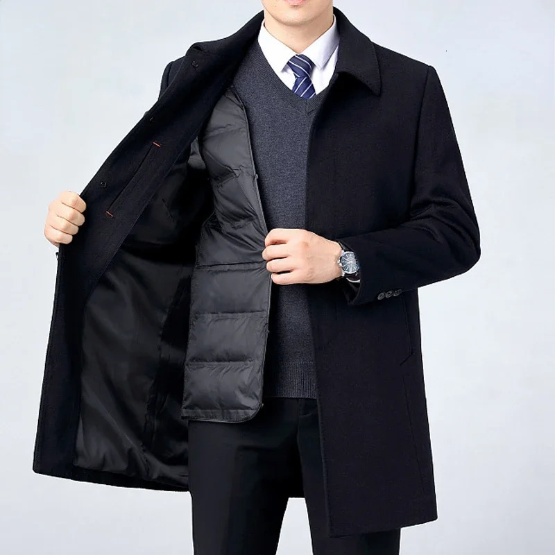 High End 90% Wool Coat Men Mid Length Men's Winter Business Down Inner Jacket Lapel Casual Coats for Men Manteau Homme CJK 261008