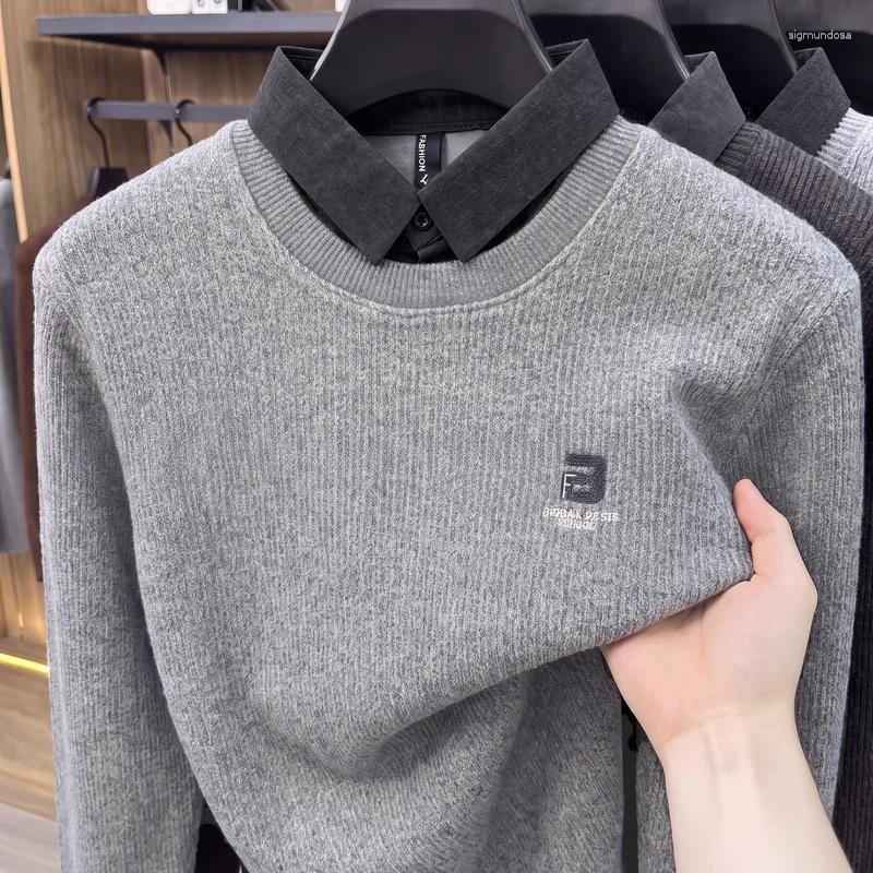 Men's Luxury Embroidered Knitted Pullover Autumn Long Sleeved Designer Fake Two Piece Sweater Business Casual Clothing