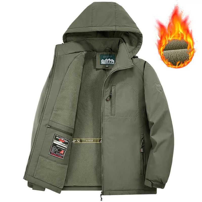 Outdoor Jackets Hoodies 8XL Men Outdoor Jacket Big Tall Fleece Lined Thick Warm Winter Jacket Hiking Camping Windbreaker Plus Size Outwear Hooded Co