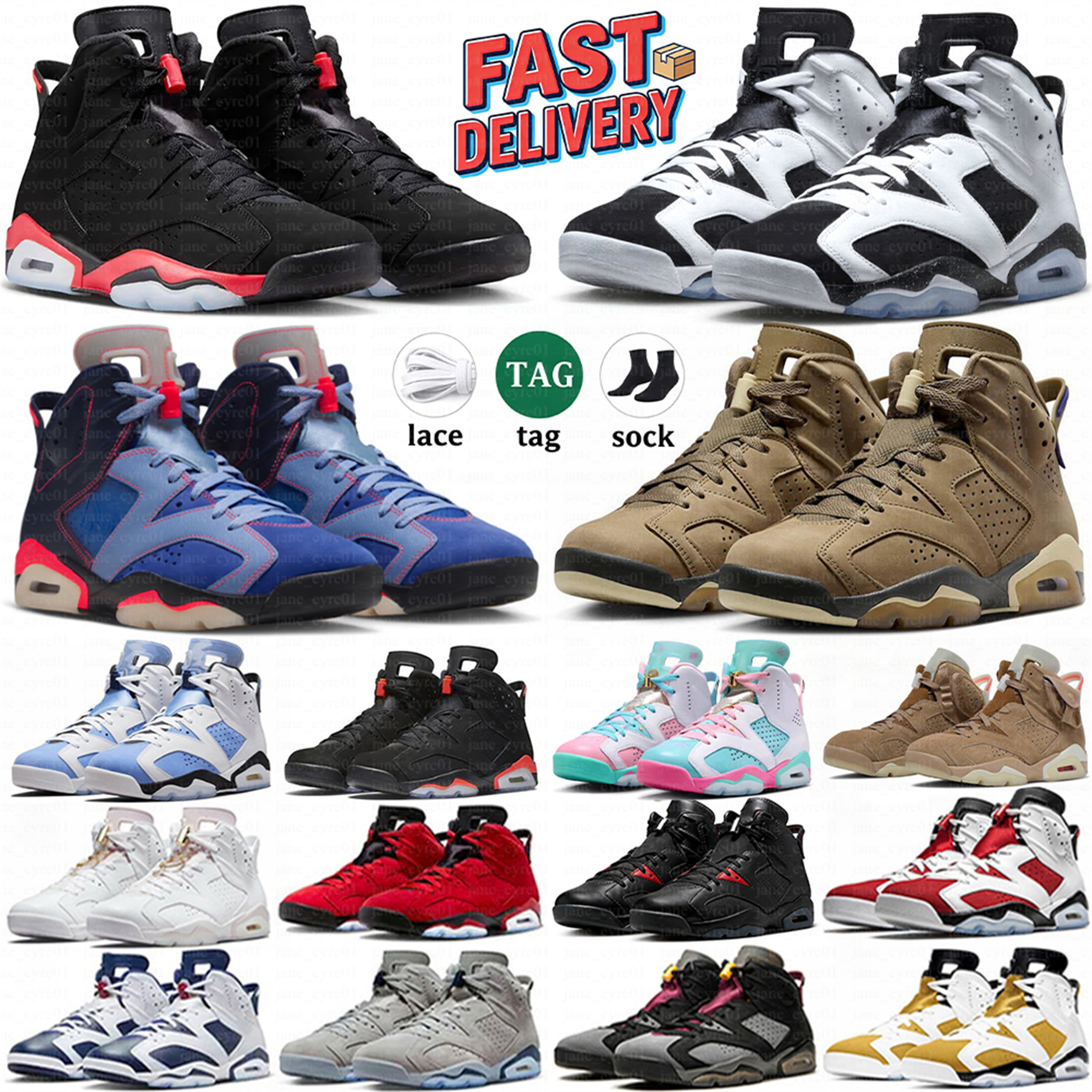 Avec la boîte 6S 6 Chaussures de basket-ball Infrarouge inversé Oreo Blueberry Brown Kelp Aqua Toro Bravo UNC Casquette et robe Baskets pour homm