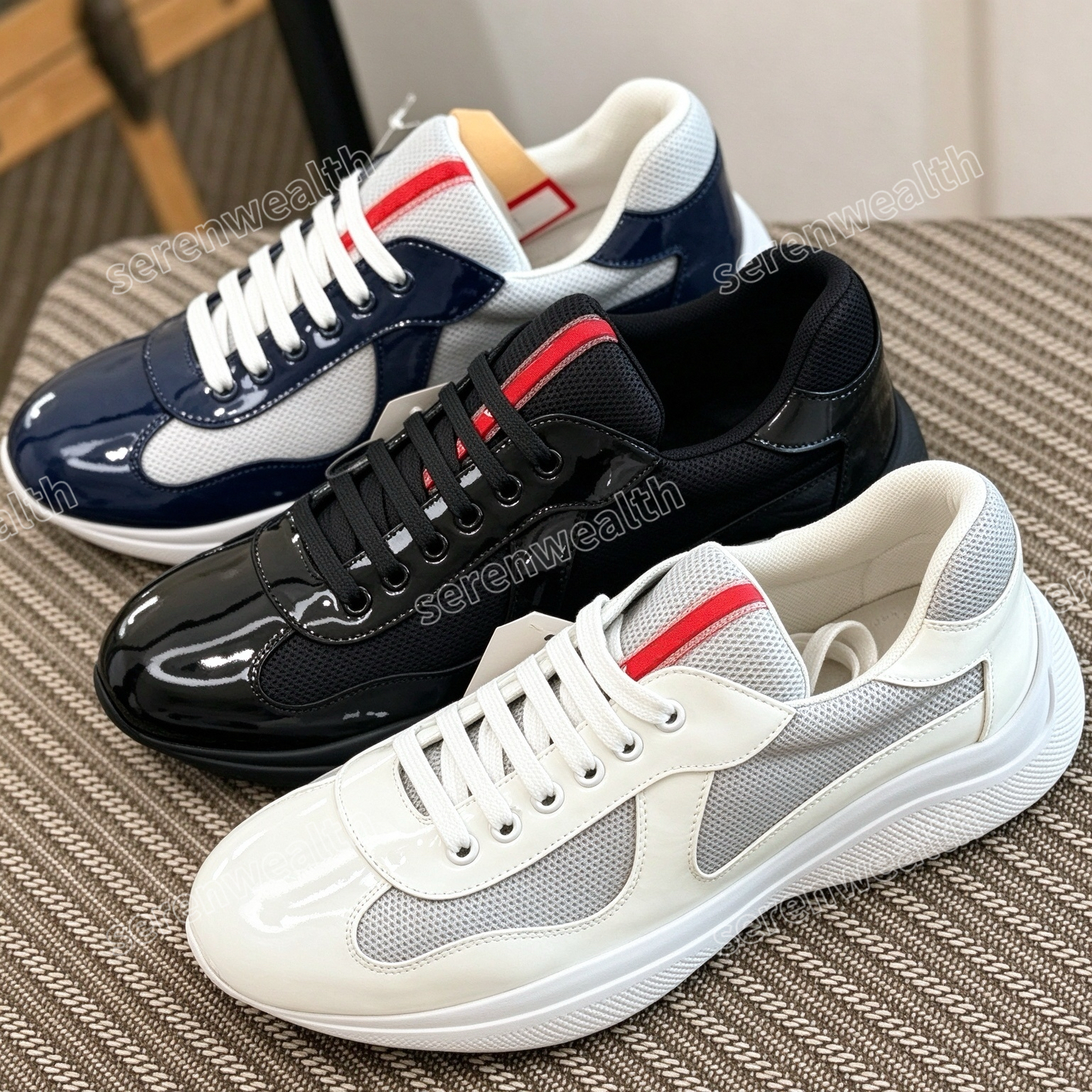 Americas Cup Shoes Designer Xl Leather Sneakers Mens Renylon Shoe Flat Trainers Sneakers Black White Red Mesh Casual Shoes Size 35-48