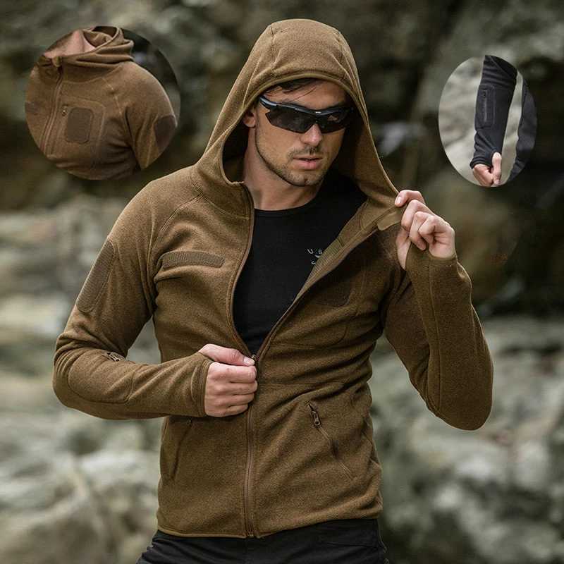 Outdoor Jackets Hoodies Men's Tactical Training Fleece Jacket Outdoor Cardigan Hooded Sweater Camping Hiking Fishing Hunting Coat Sport Clothes