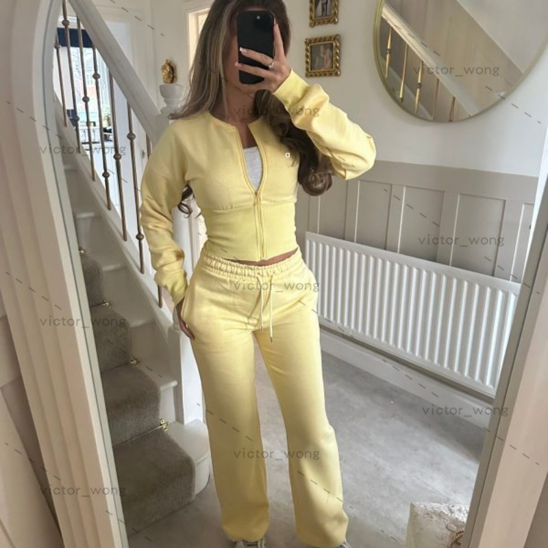 2302 Women Two Piece Tracksuit Zip Up Fitted Cropped Jacket Set High Waist Flared Pants Suit Matching Outfit Casual Streetwear Loungewear Set