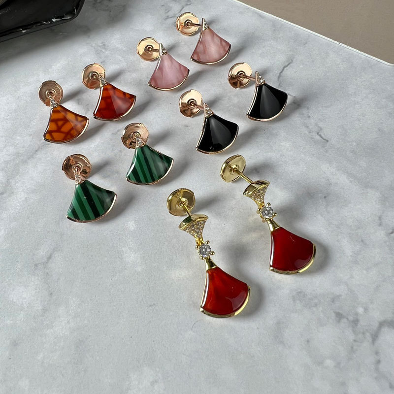 Bulgar Earings Designer Bvlgarilys Boucle d'oreille pour femme Boucle d'oreille en diamant Malachite Vert Rouge Agate Argent Boucles d'oreilles e