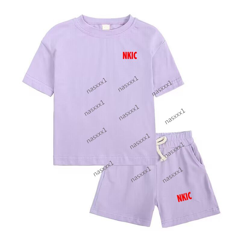 Été bébé filles marque vêtements ensemble enfants garçon lettre imprimé violet T-shirts et shorts 2 pièces costume enfant décontracté haut bas te