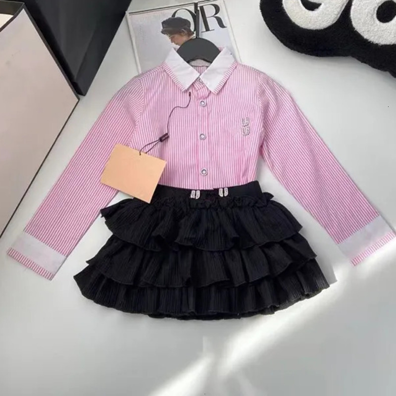 Kids Sets Designer Clothes Spring Autumn Fashion Two Piece Skirt Set Girls Long Sleeve Shirt And Pleated Princess Dress Outfits