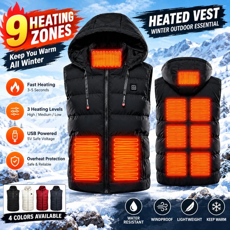 Zones Heated Vest With Hood USB Electric Heating Jacket For Men Women Winter Outdoor Hiking Sports Warm Waistcoat Work