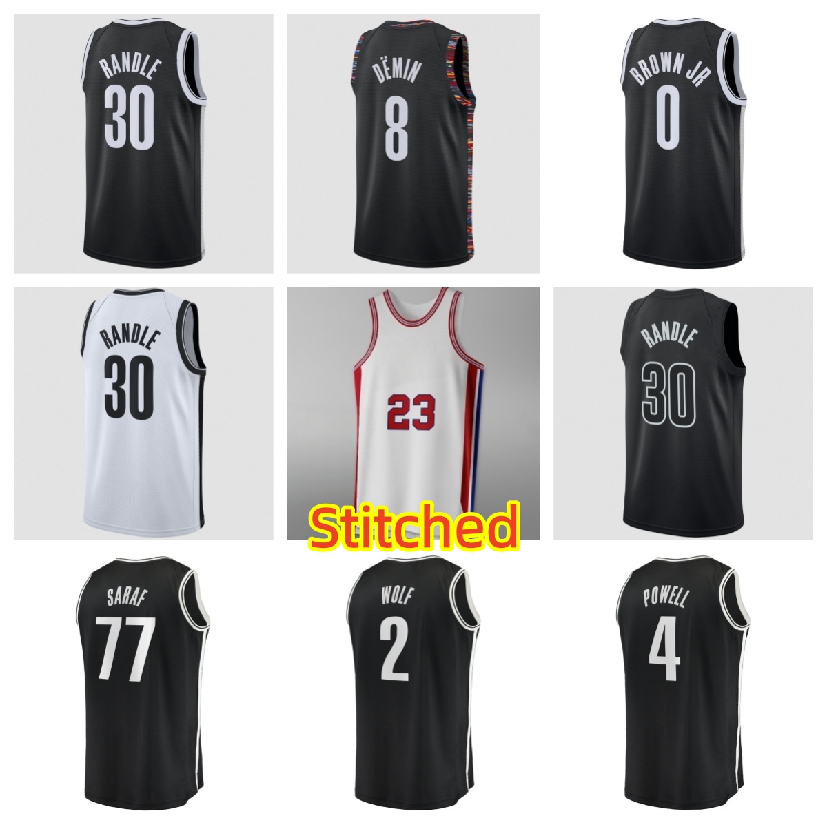Stitched Men's 2026-27 Basketball Jerseys 30 Julius Randle 21 Noah Clowney 17 Michael Porter Jr. 8 Egor Demin 2 Danny Wolf 77 Ben Saraf 0 Mikel