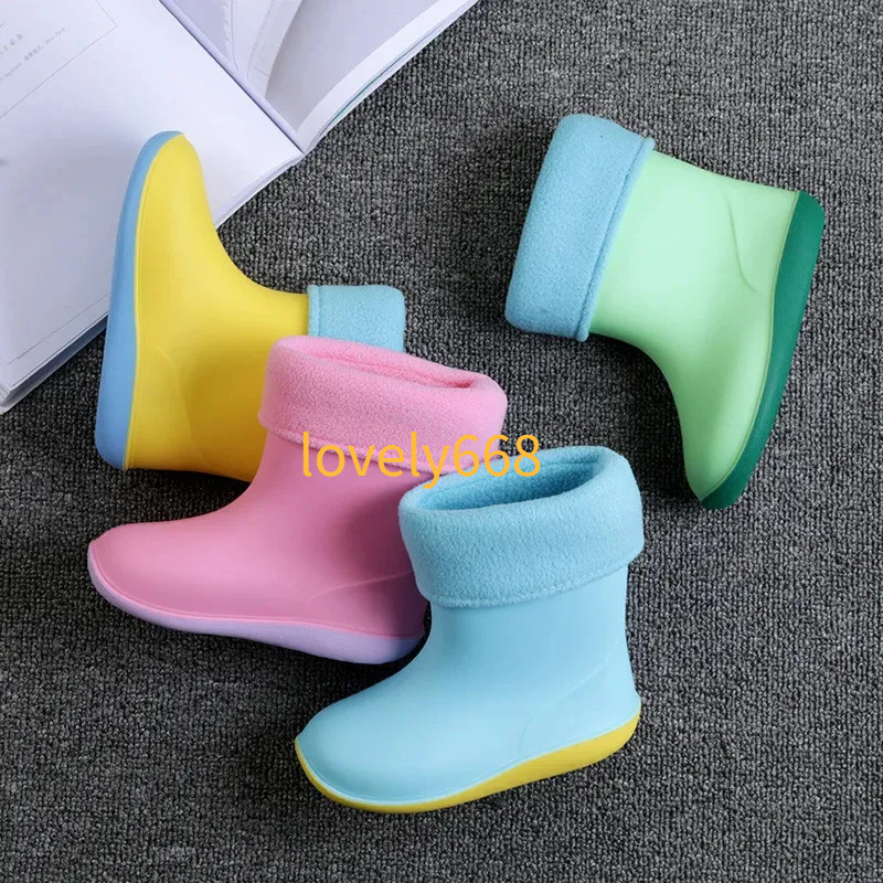 Kids Rubber Rain for Girl Non slip Boots Baby Boys Waterproof Water Shoes Warm Children Rainboots Removable cotton cover f4