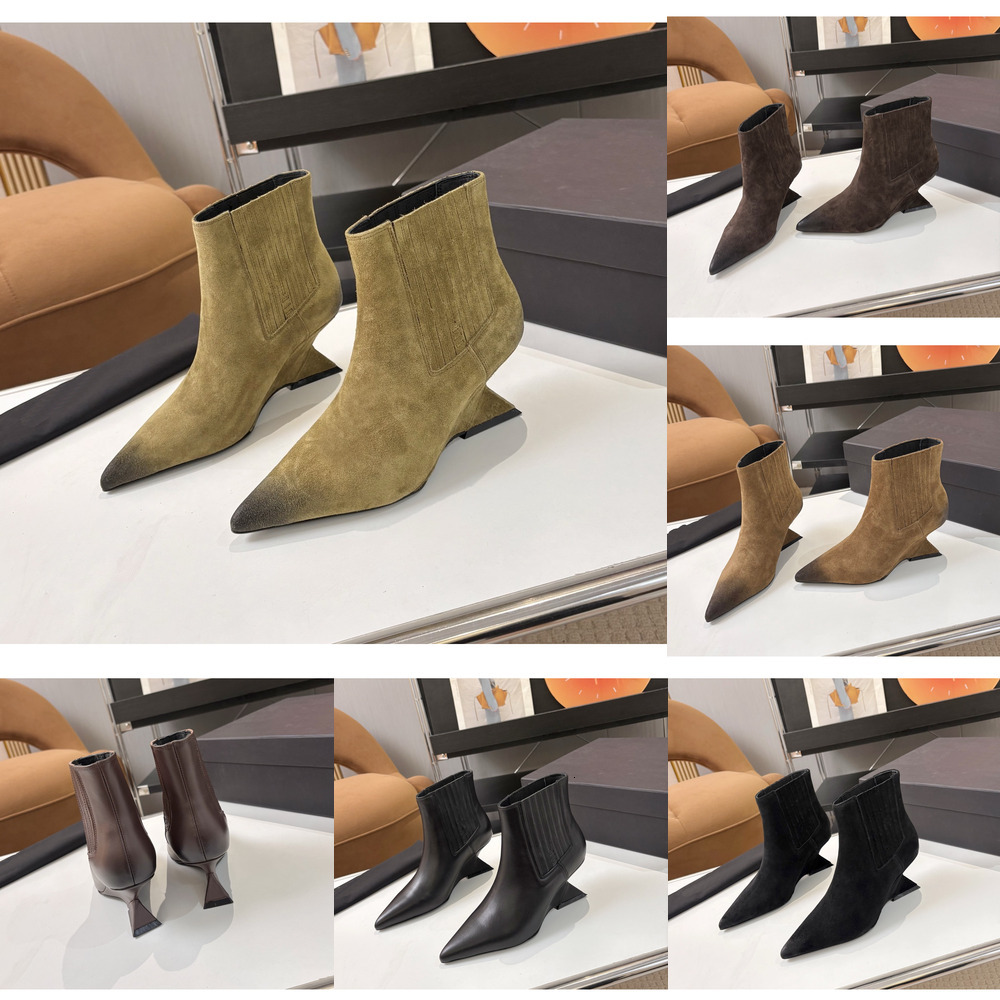 wedge boot woman designer point toe matte leather ankle chelsea luxury comfortable yellow green black work office vintage retro casual modern fashio