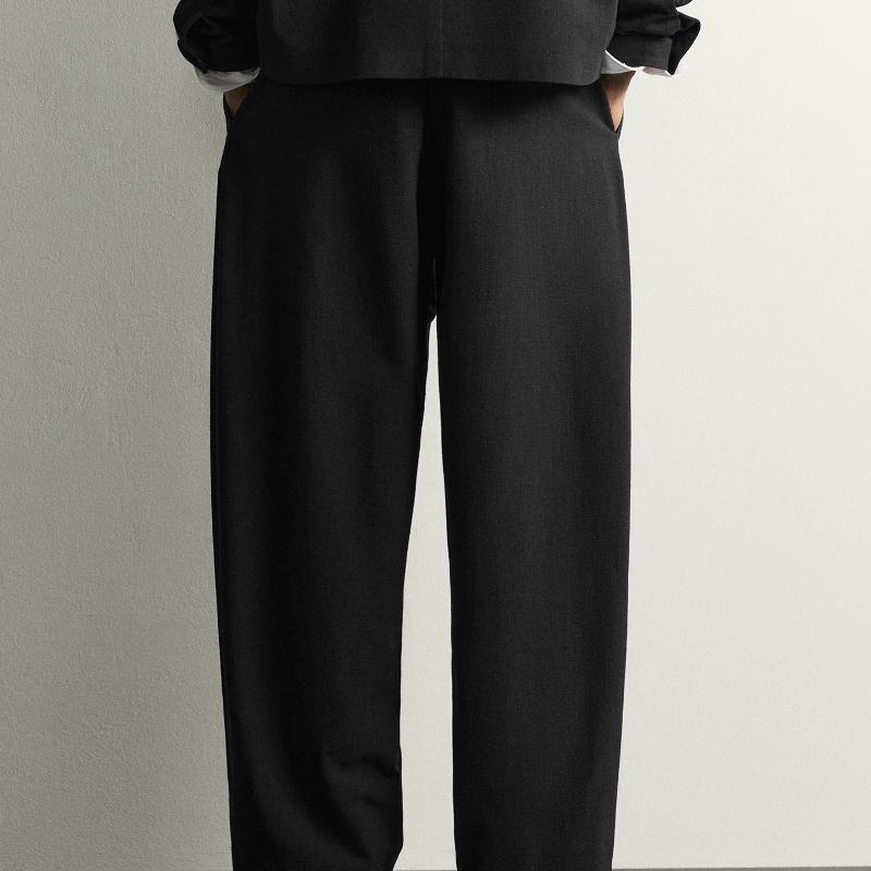 Pantalon décontracté ample taille haute pour hommes de haute qualité, coupe ballon, pantalon droit de styliste en coton mélangé noir uni
