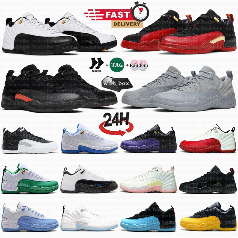 With Box 12 12s Low Basketball Shoes Taxi Cherry Soft Blue Flu Game Playoffs Wolf Grey Super Bowl Blueberry Bucks Purple Bloodline Melo Mens Women S