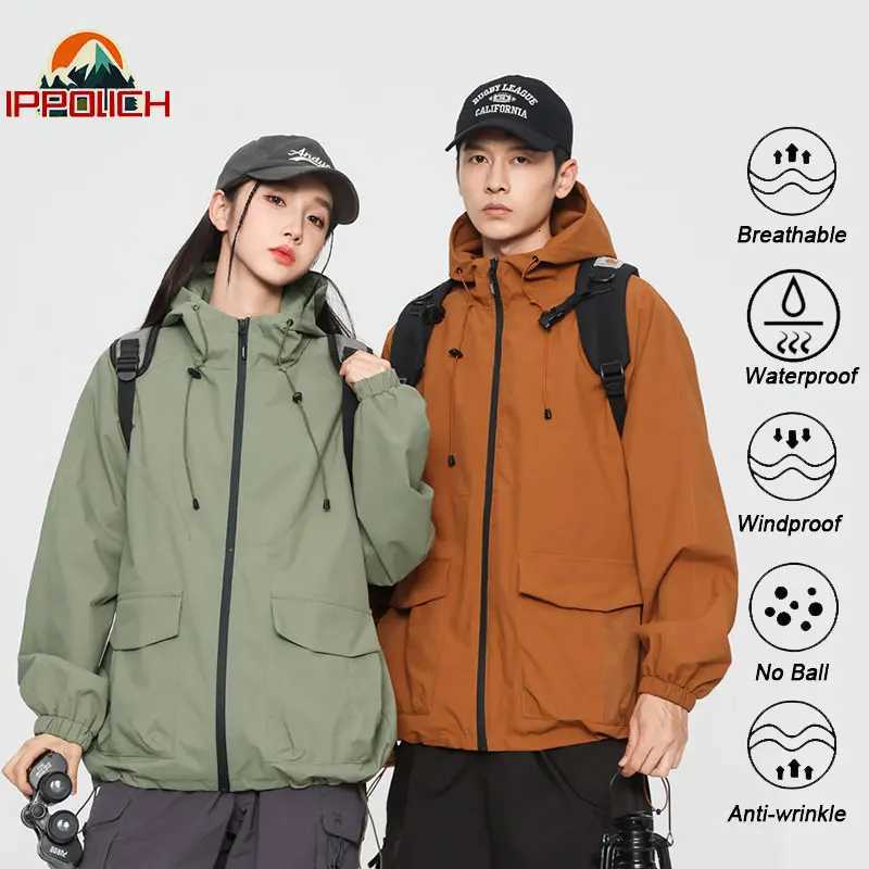 Outdoor Jackets Hoodies Men Outdoor Waterproof Windproof Jacket Hooded Hiking Jackets Autumn Windbreake Hooded Coat Women Casual Camping Jacket Clim