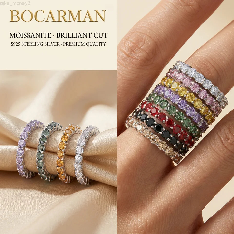 S925 Sterling Silver GRA Certific Colorful Moissanite Diamond Eternity Ring For Women fine Jewelry Plated Full Moissanite gifts