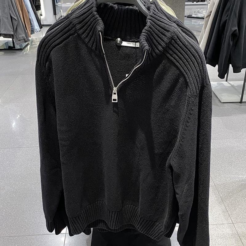 Designer Half Zip Turtleneck Sweater Slim Fit Solid Color Cotton Blend Knit Pullover Casual Winter Warm Long Sleeve Top
