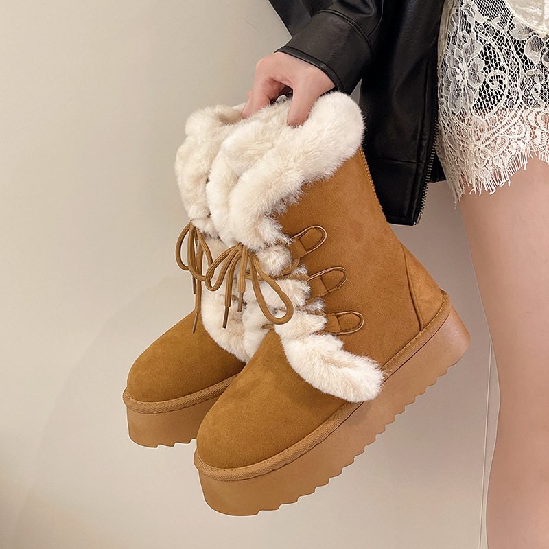 Hot free shipping designer shoes Thick soled lace up long tube snow boots for women 2026 winter fashion keep warm brown black cotton shoes