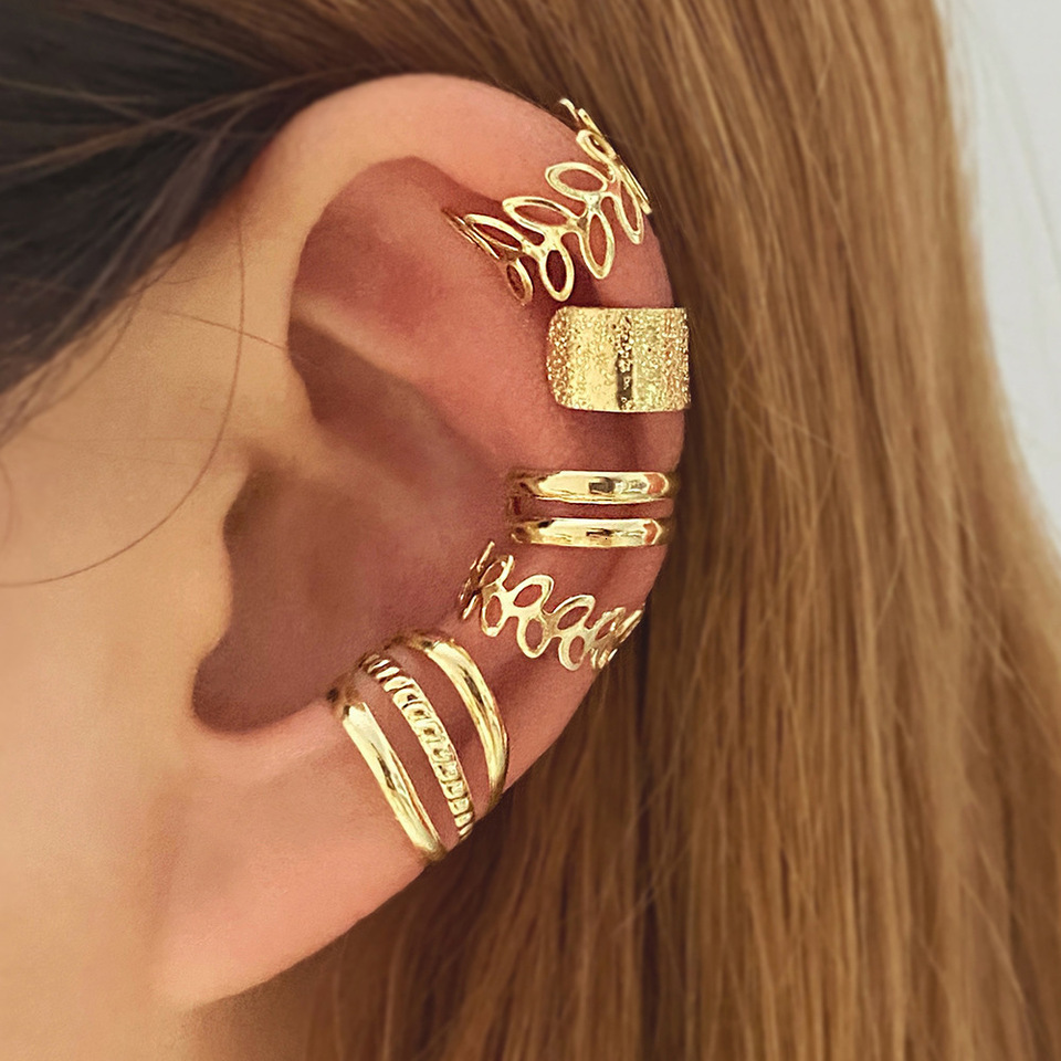 5pcs/set Retro Multi-element Leaf Geometric Cuff Non-Piercing Ear Bone Clip Men and Women Summer Jewelry Boho ddmysat